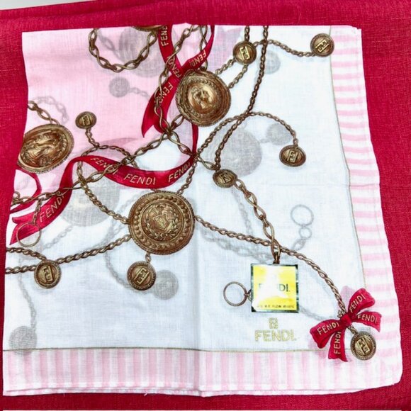 New Febdi Cotton Handkerchief/MiniScarf 18" white pink striped red bow tie (95) - Picture 8 of 8